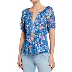 Tanya Taylor, Blue and Floral, Size M Top